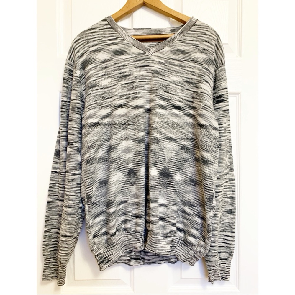 Perry Ellis Knit V-Neck Sweater Grey Pattern Size Large